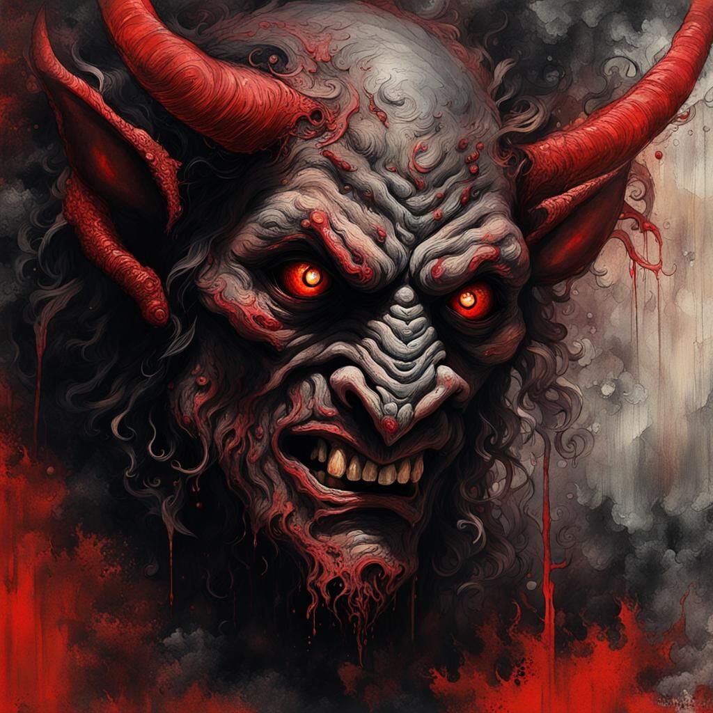 Eerie Demon Portrait in Mixed Media Style