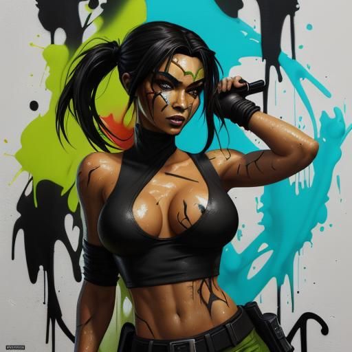 Shego as Lara Croft in Graffiti Art Style