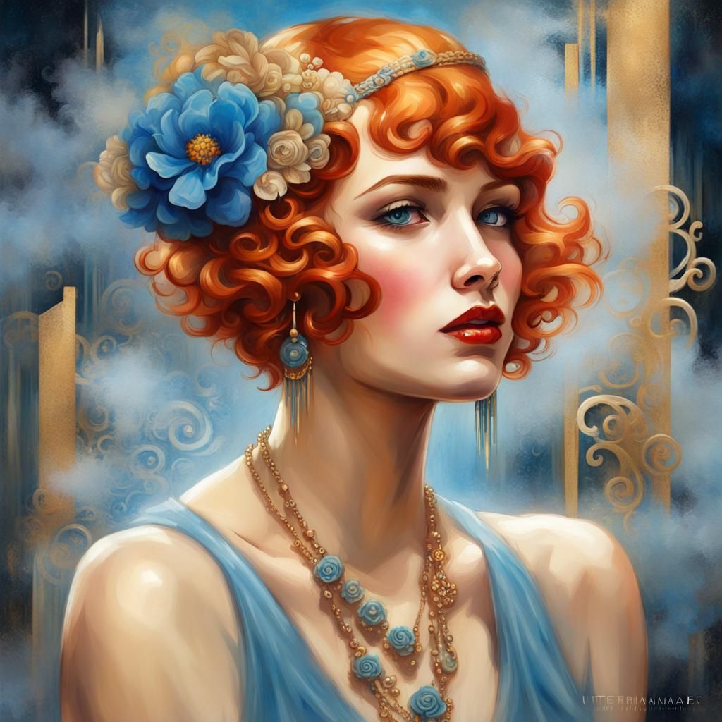Redhead Flapper in Art Deco Graffiti Style