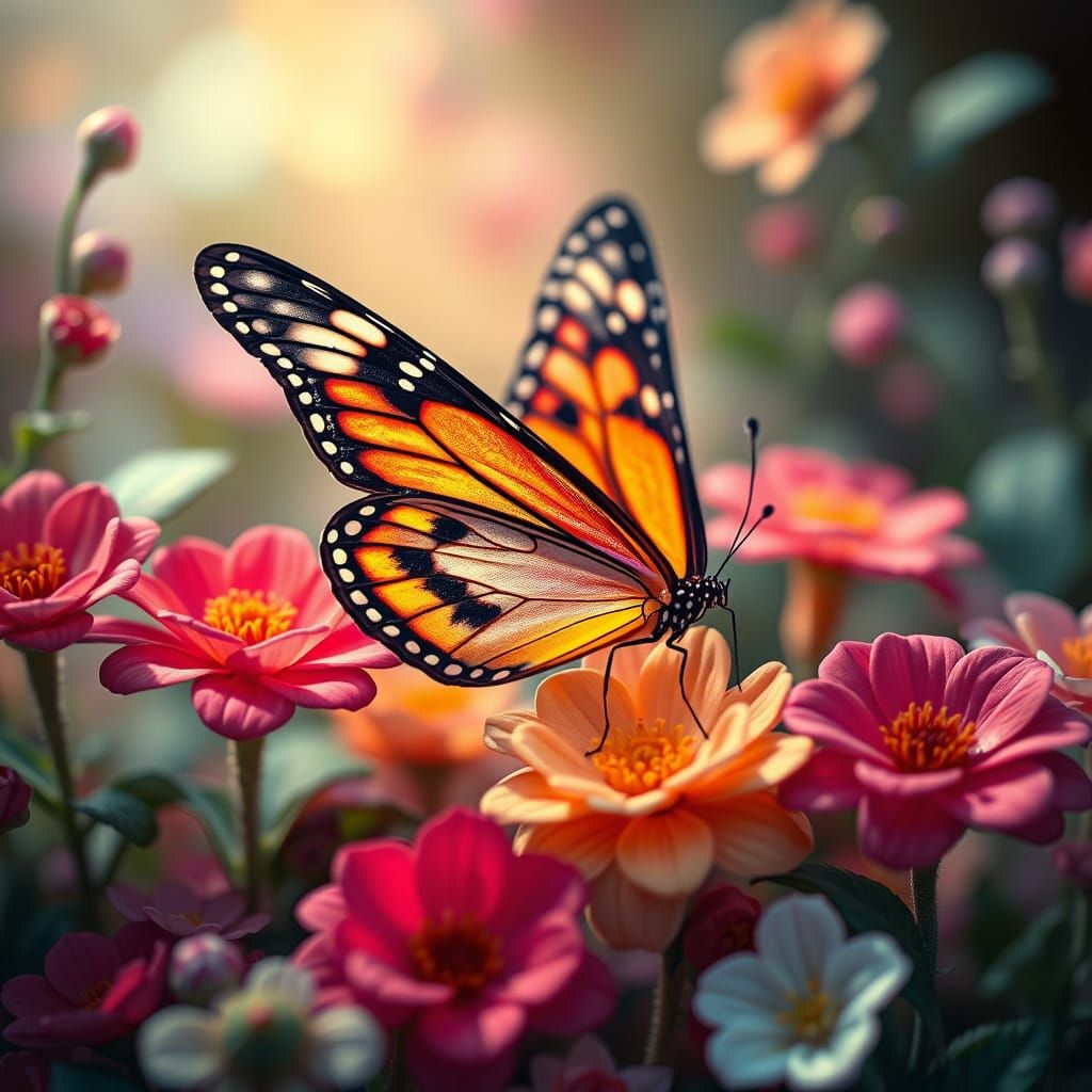 Butterfly in Dreamy Whimsical Floral Realm
