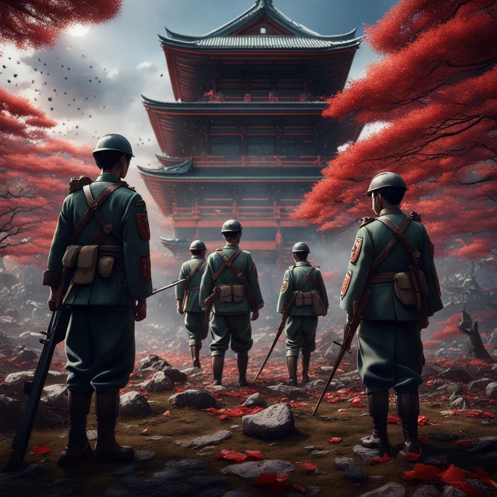Japanese Soldiers Honouring Fallen Comrades: Matte Painting
