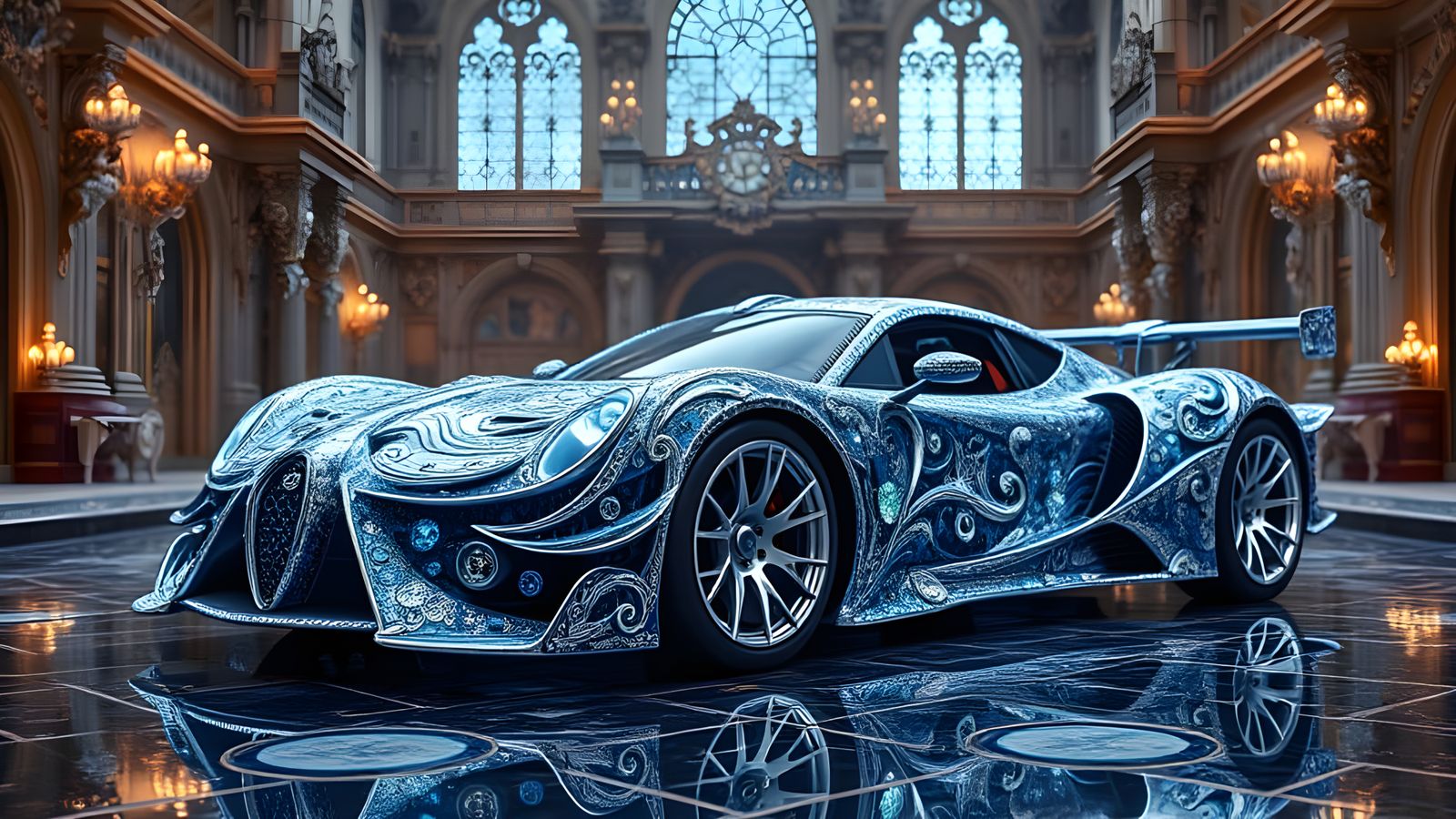 Jeweled Supercar in Ornate Gothic Palace