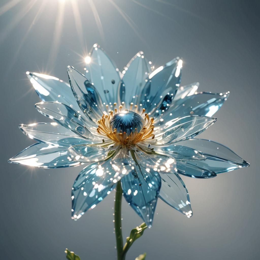 Glass Flower Sparkles in Sun Rays: Photorealistic 8K