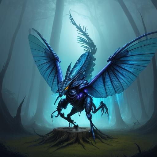 Gigantic Thunderlight Bug in Misty Forest