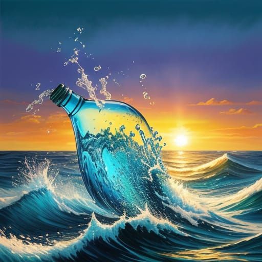 Ocean Bottle in Vibrant Oil Painting Style