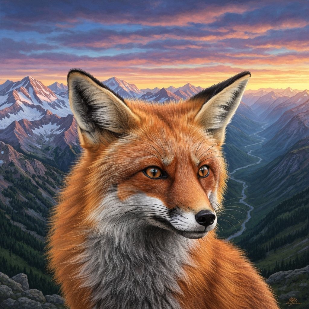 Worried Sierra Nevada Red Fox in Audubon Style