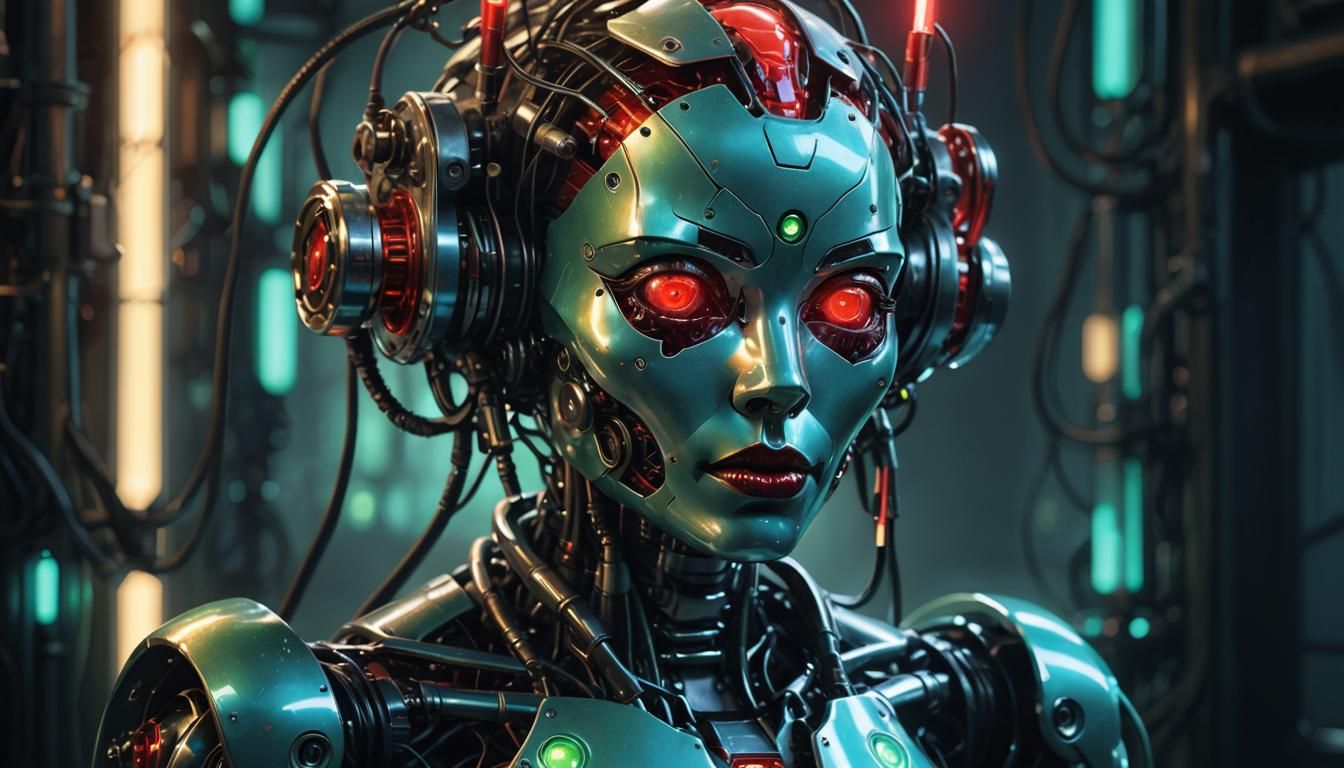 Cybernetic Victorian Robot with Latex Face