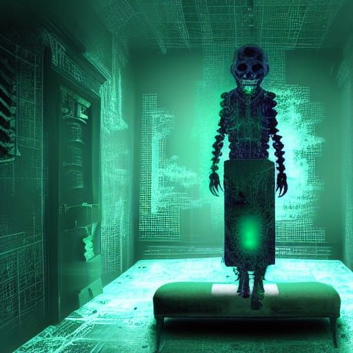 Glitch Art Haunted House in Green Hues