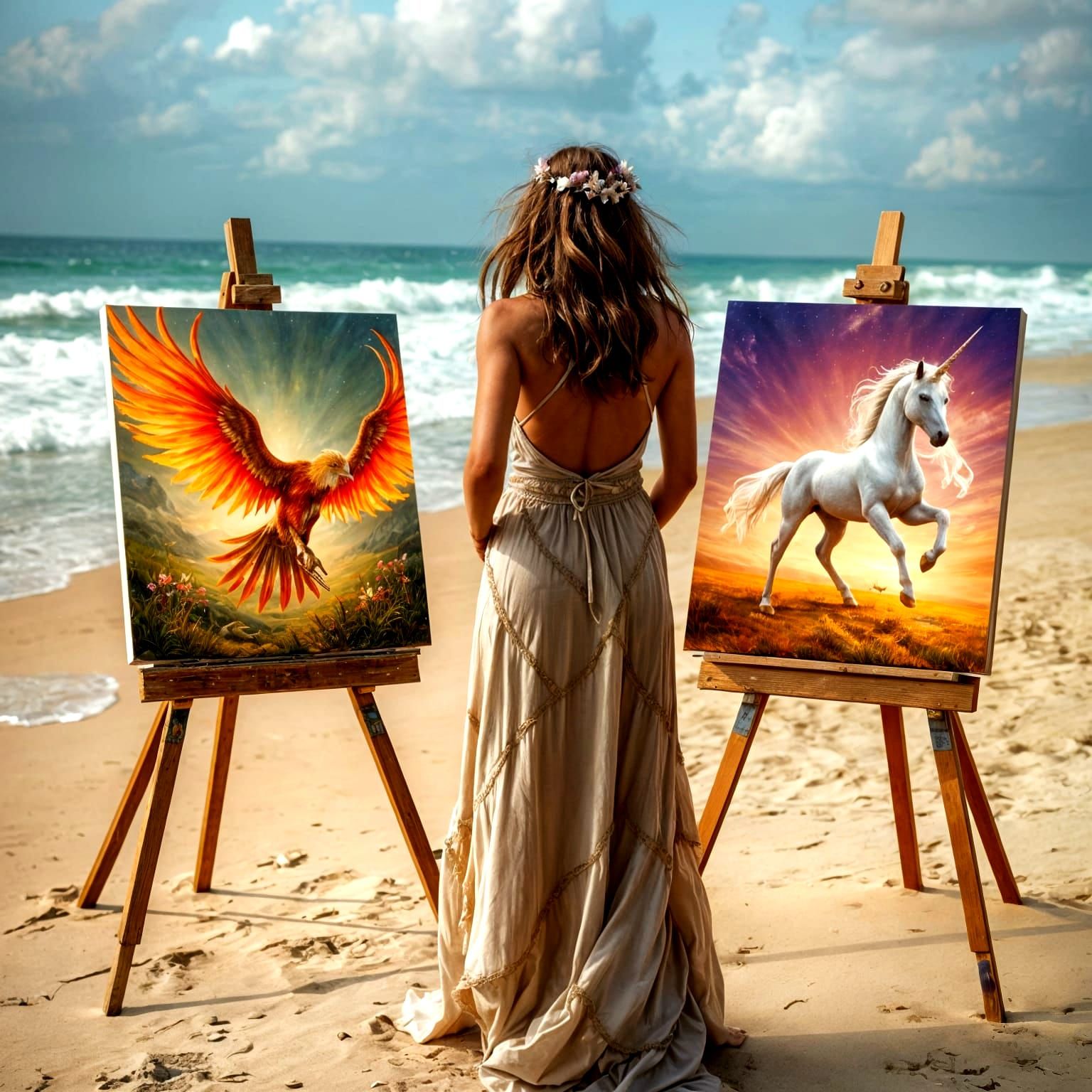 Fairy Painter Creates Phoenix and Unicorn Art