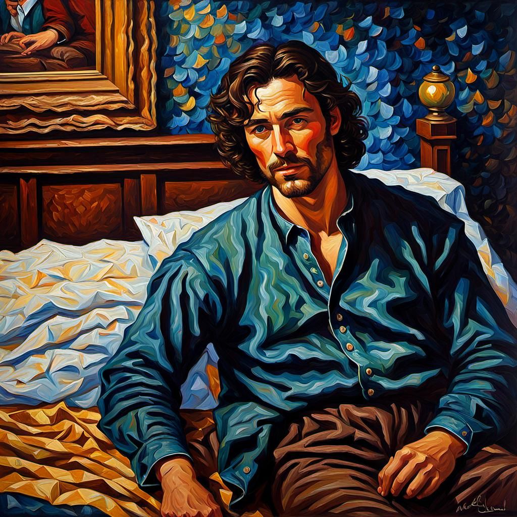 Duke in Bedroom: Expressionist Oil Painting