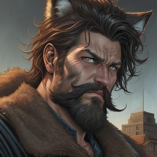 Wolf with Crazy Facial Hair: Comic Book Style