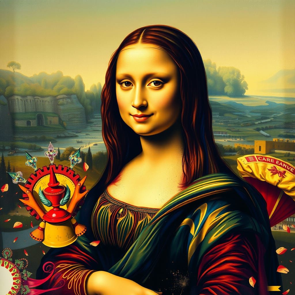 Mona Lisa's Double Exposure Portrait of Da Vinci