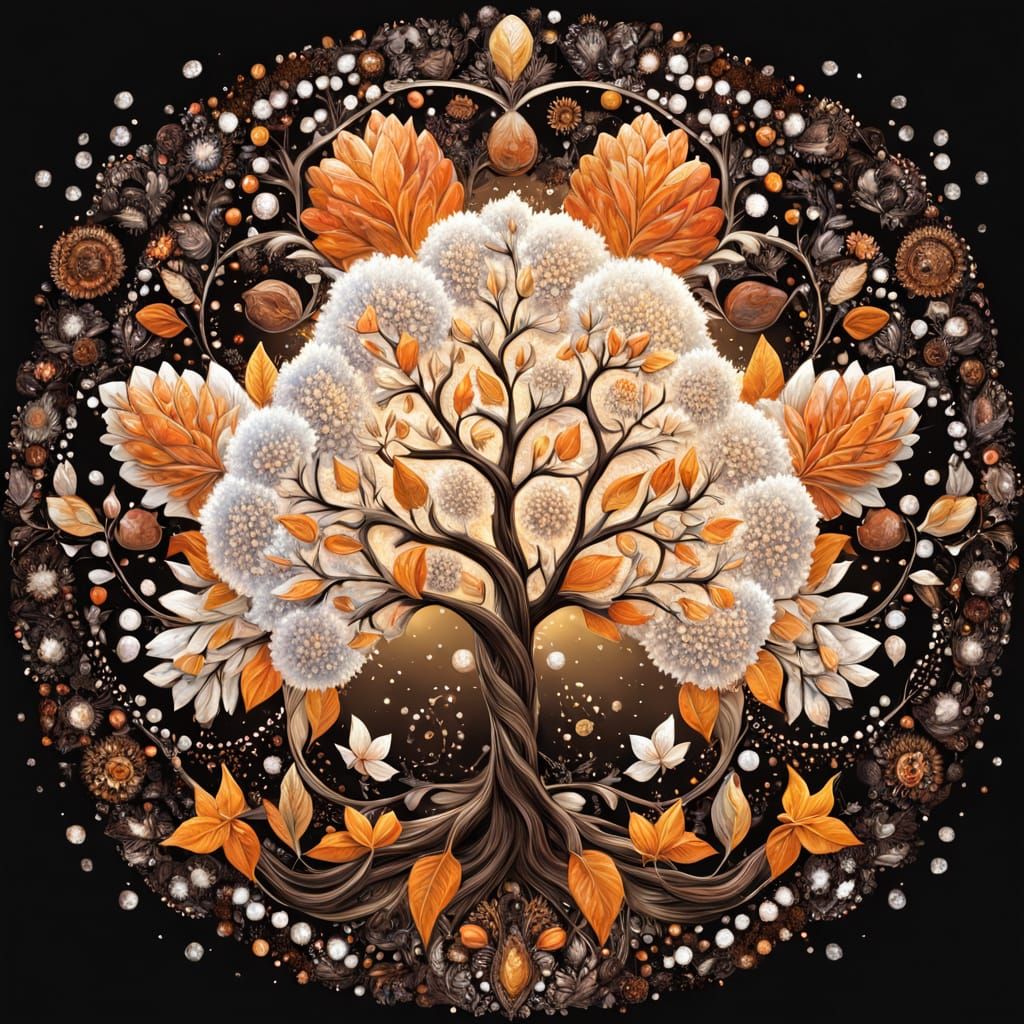 Glowing Tree of Life with Mandala Flower Kaleidoscope