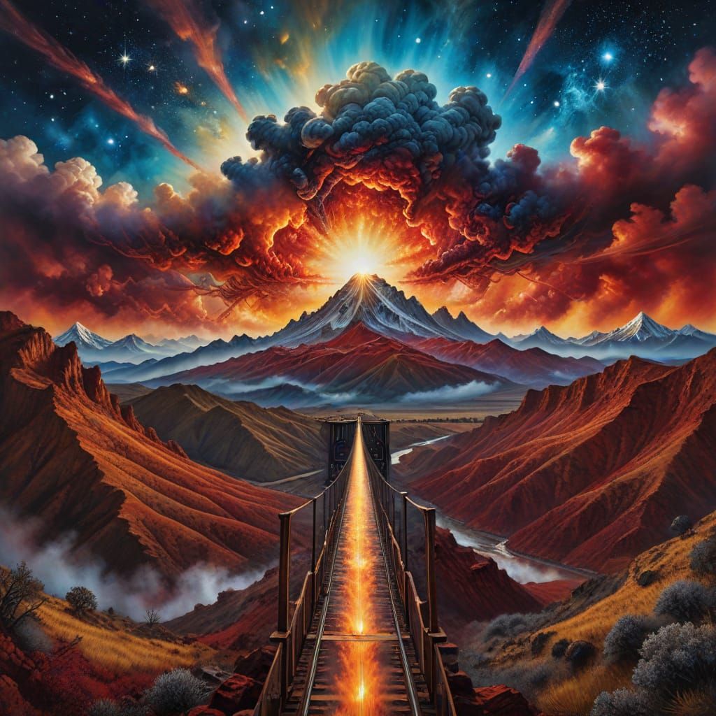 Surreal Cosmic Train Journey Through Nebulae