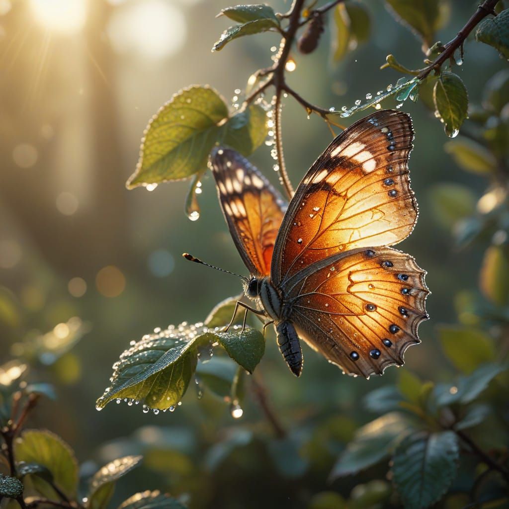 Delicate Apple in Morning Dew, with Butterfly, in Ethereal F...