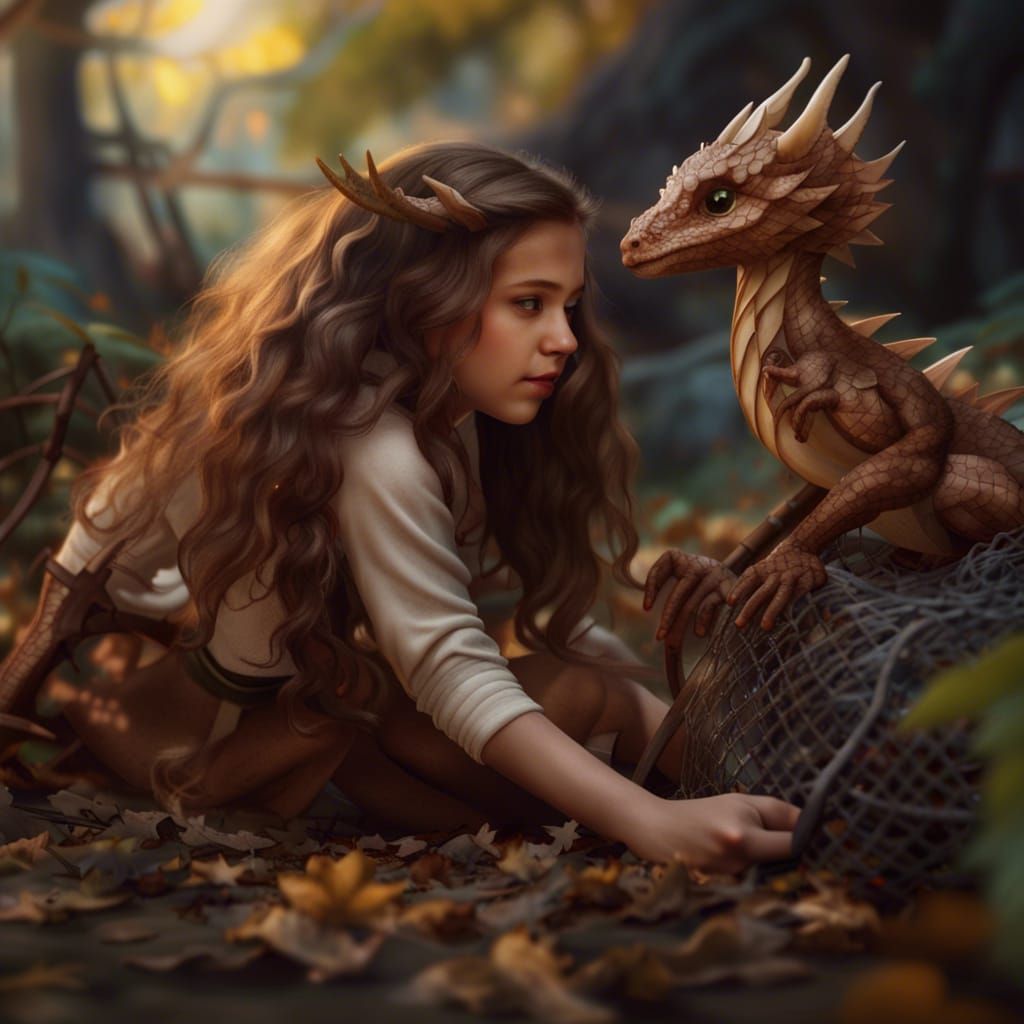 Girl Rescues Baby Dragon in Enchanted Forest