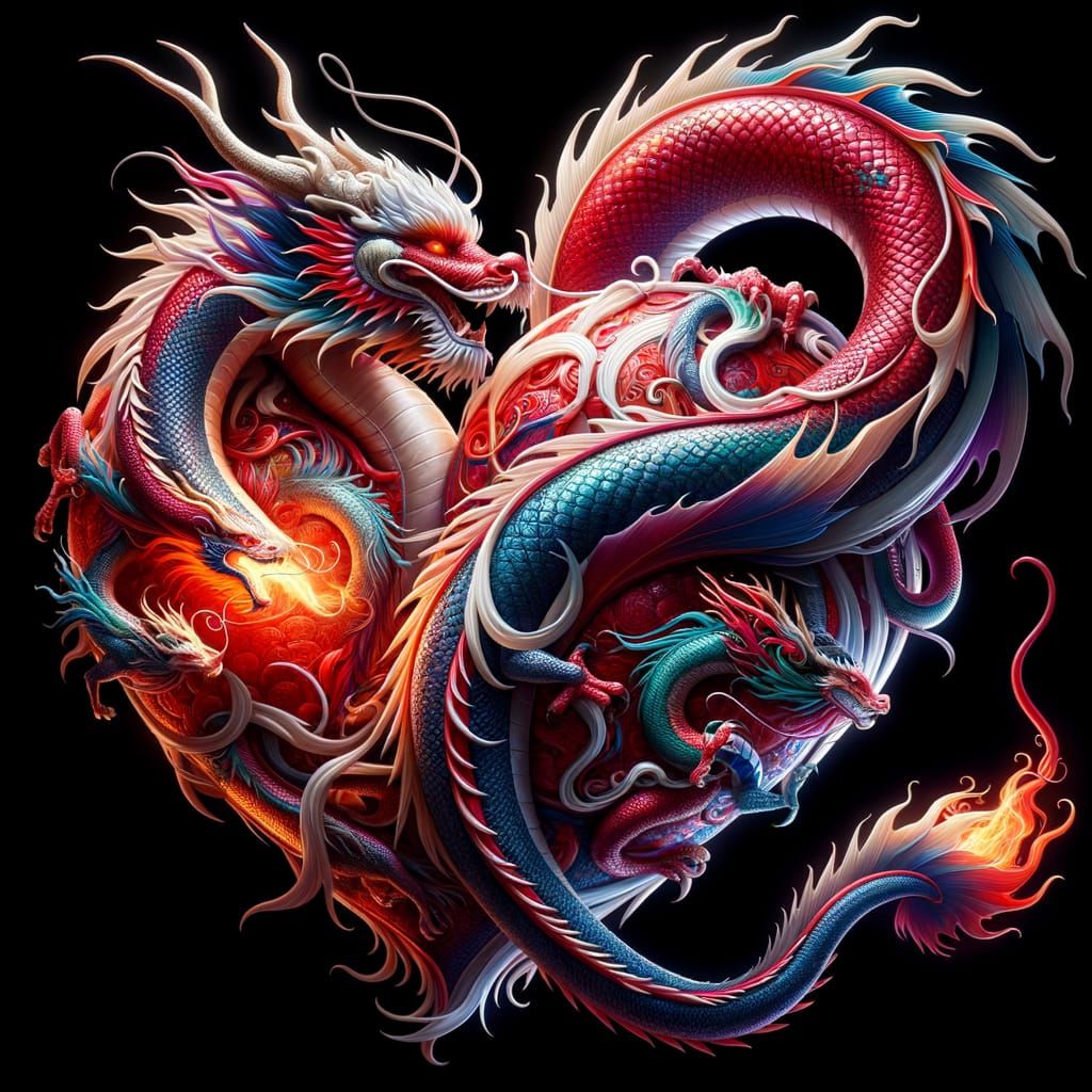 Majestic Red, White, and Blue Dragon Heart