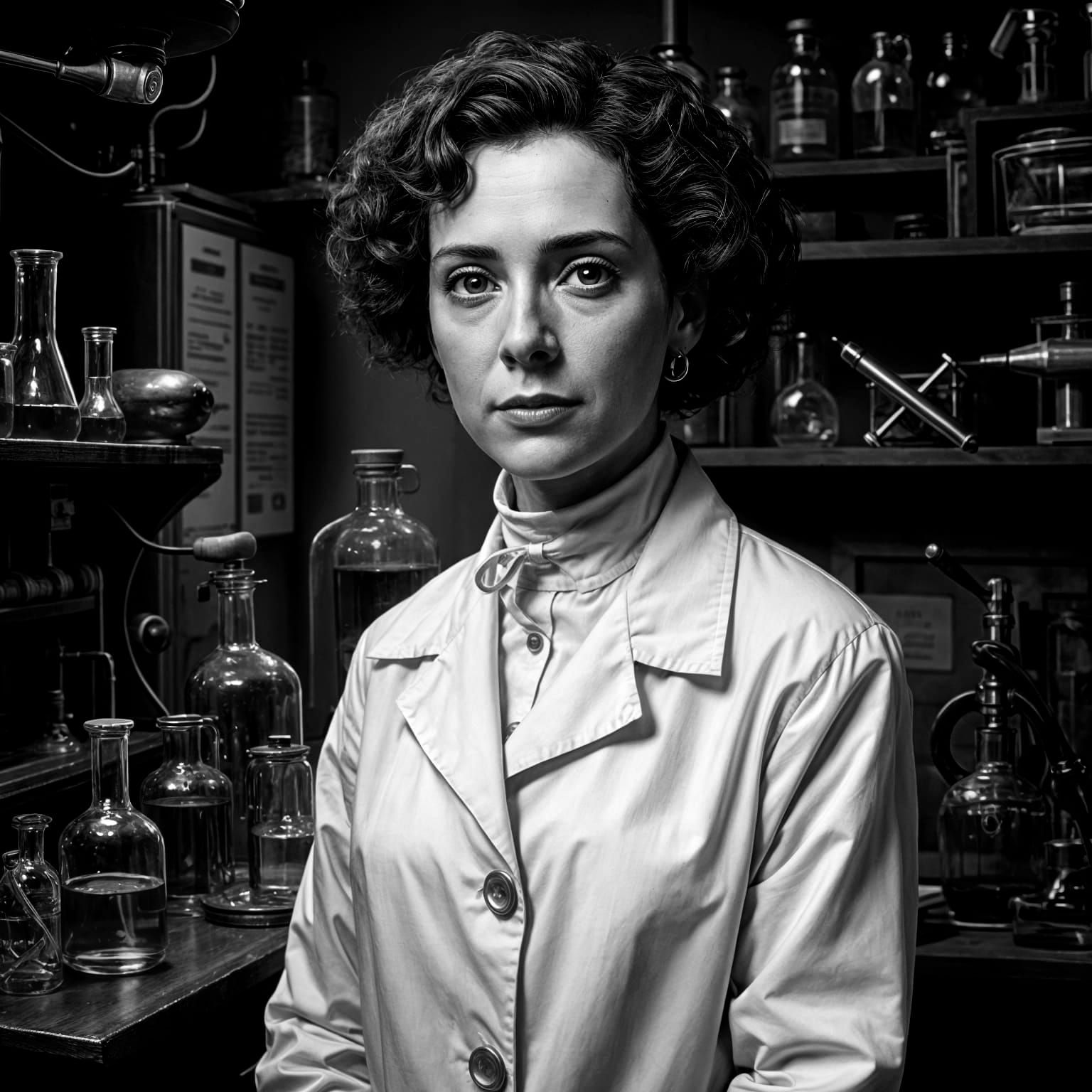 Hyper Realistic Portrait of Maria Curie in Her Laboratory