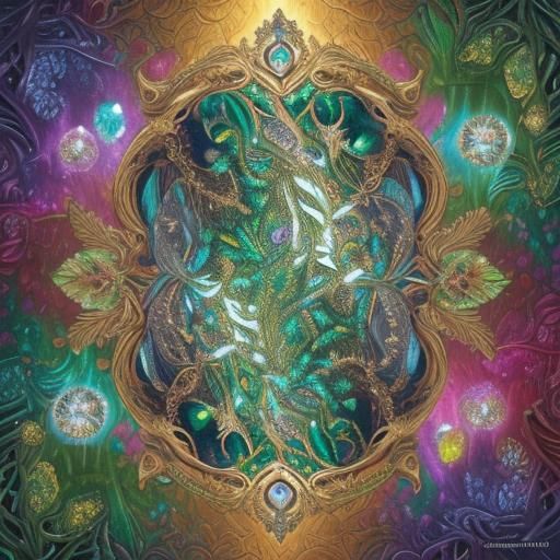 Green Fern Mandala Wood Sculpture in Digital Oil