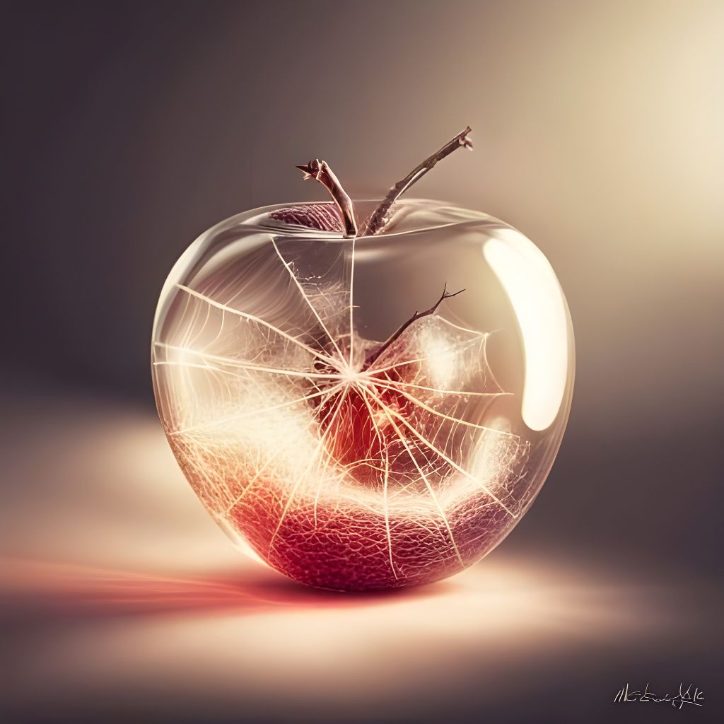 Glowing Fractal Glass Apple with Spiderweb Cracks
