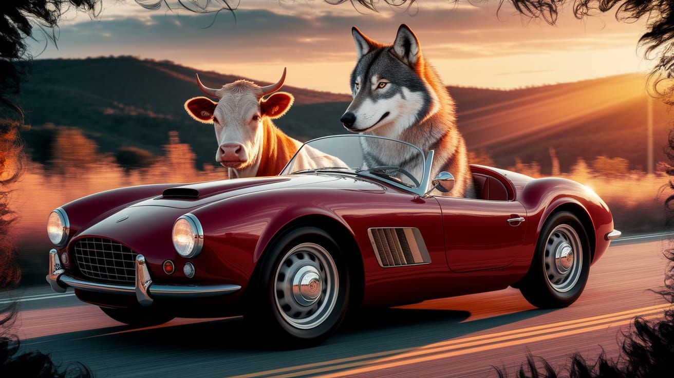 Wolf and Cow Drive Convertible in Acid Ink Style