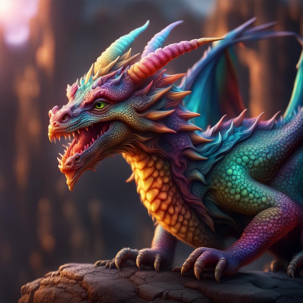 Colorful Baby Dragon in Digital Painting Style