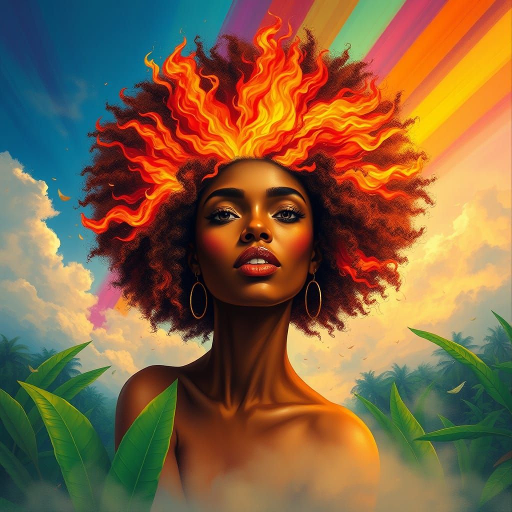 Afro-Brazilian Goddess Emerges from Rainbow in Vibrant, Drea...