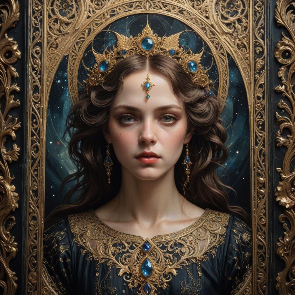 Ethereal Star Tarot Card in Baroque Oil Painting Style