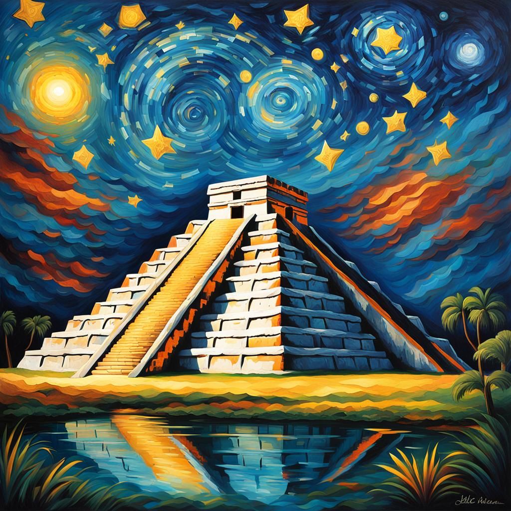Chichen Itza in Starry Night Style
