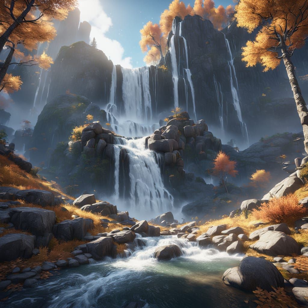a waterfall in the mountains during autumn 78