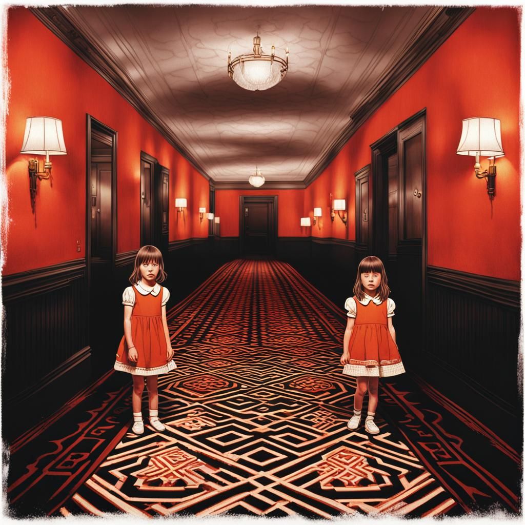 The Shining Scene with Twin Girls in Hyperrealism