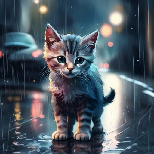 Kitten in the rain