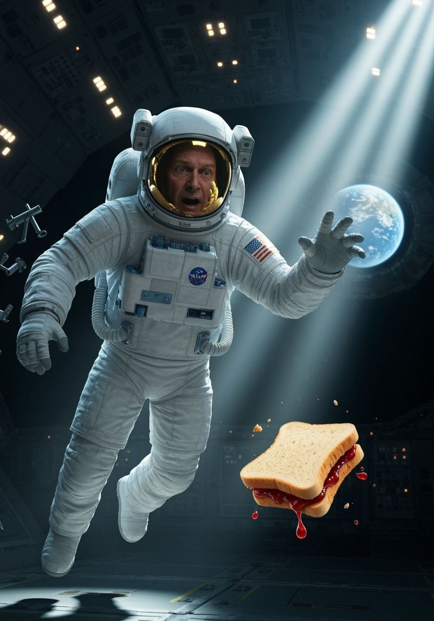 Astronaut Chases Peanut Butter Sandwich in Space