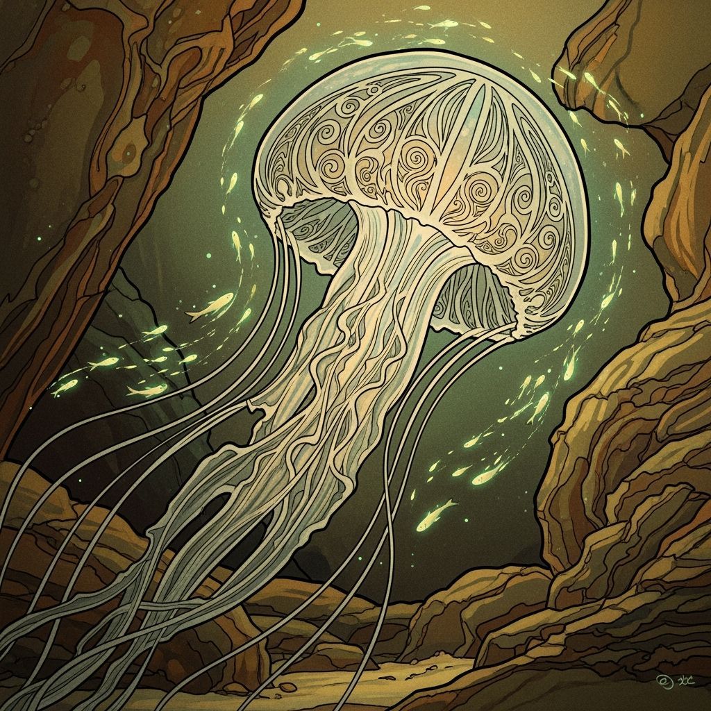 Bioluminescent Jellyfish Illuminates Deep-Sea Cavern in Art ...