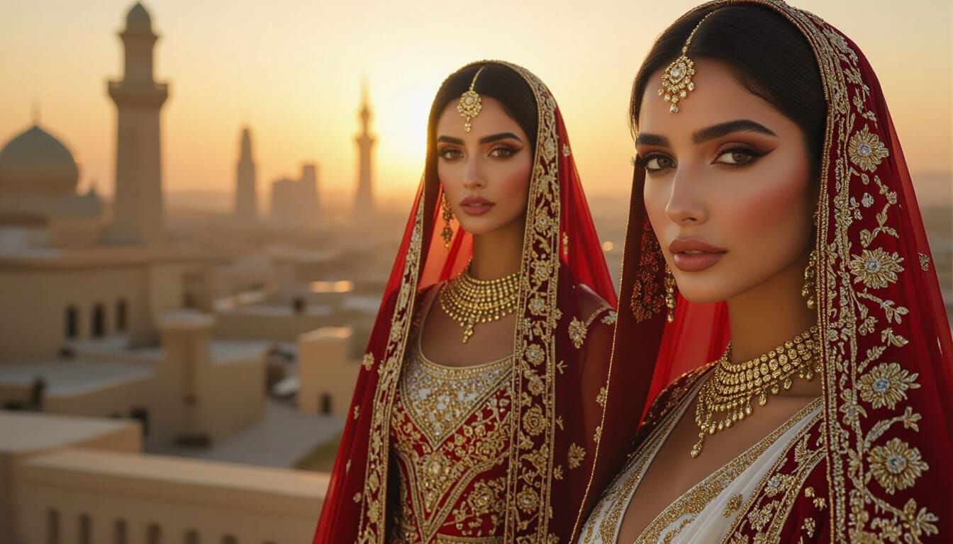 Arab Woman in Cinematic Cityscape at Golden Hour