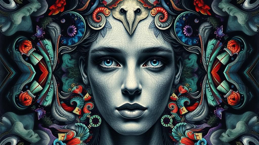 Kaleidoscopic Charcoal Portrait in Fantasy Art Style