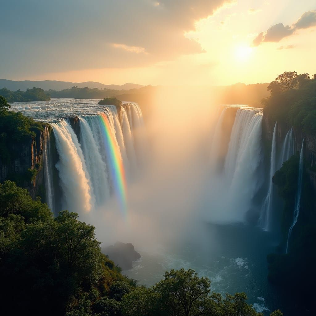Iguazu Falls with Rainbows, in Romantic Landscape Style