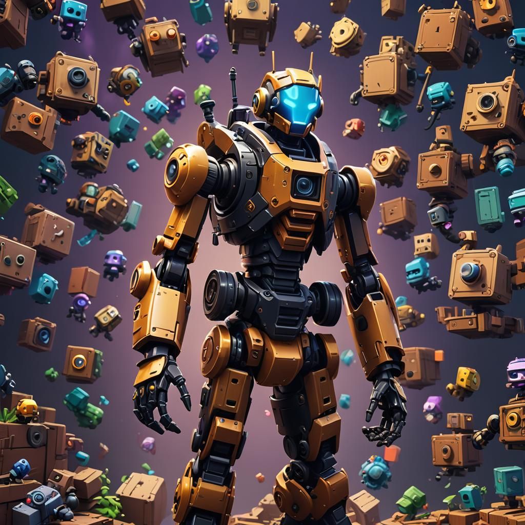 Pixel-Faced Robot in Fortnite Style