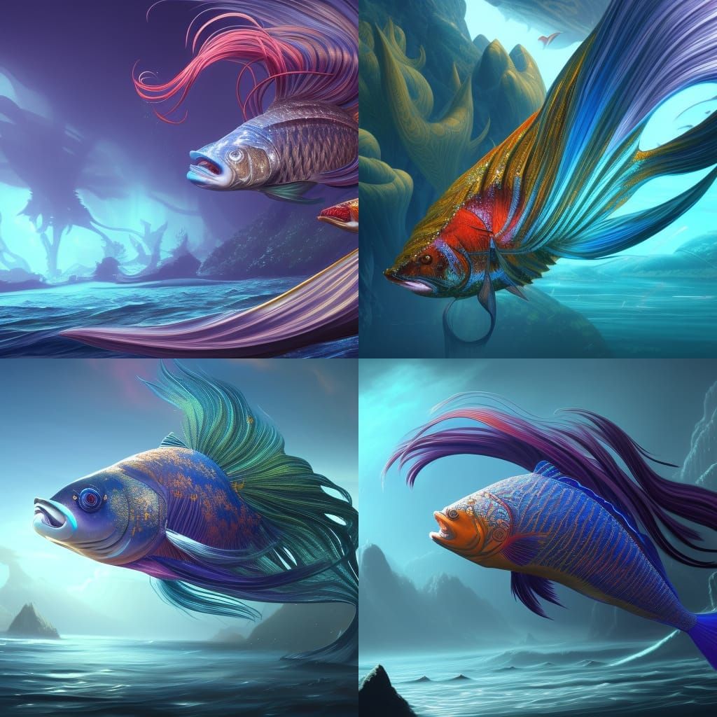 Fantastical Fish with Flowing Fins in Detailed Digital Paint...