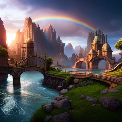 Fantasy Rainbow World in Detailed Matte Painting