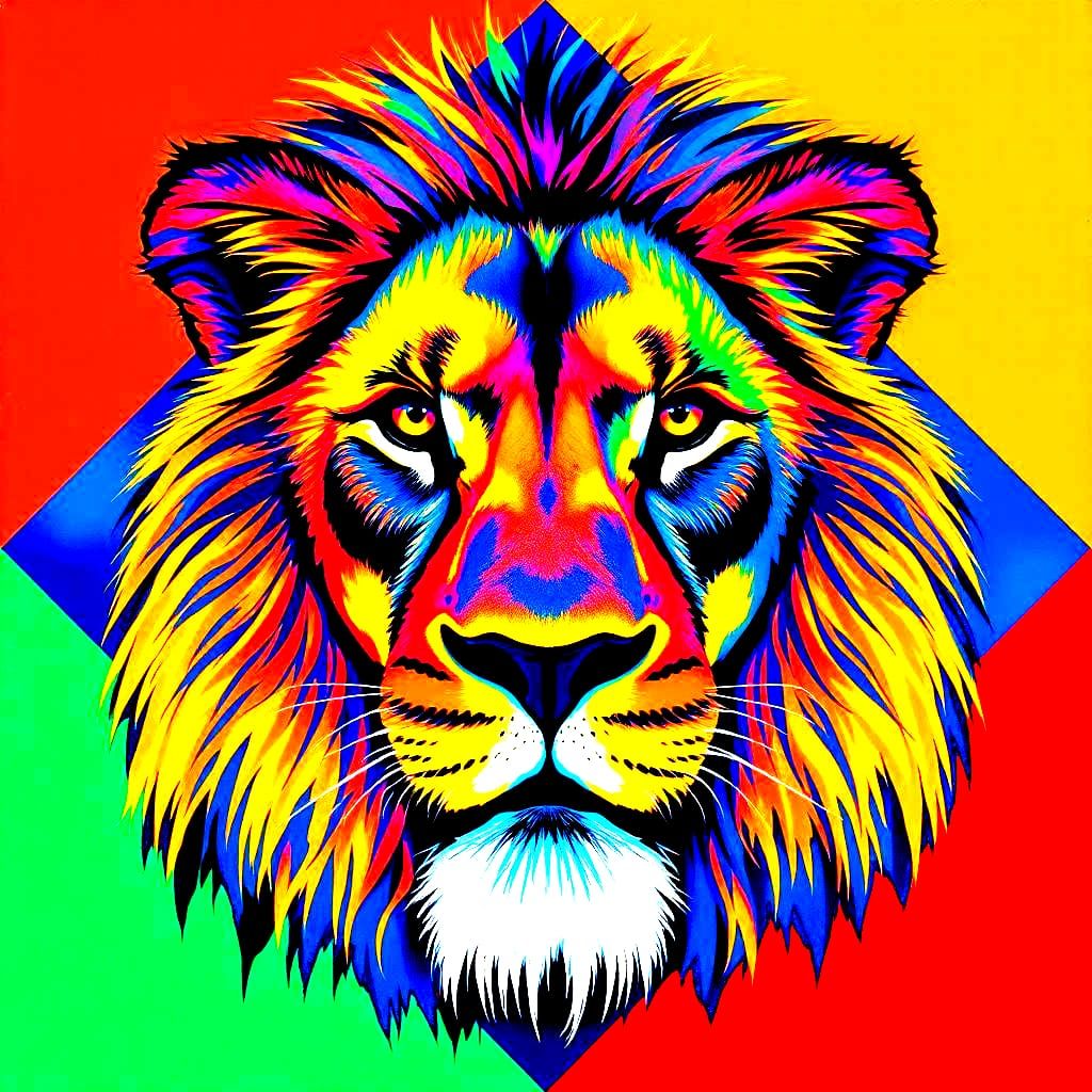 Lion Portrait in Andy Warhol Style