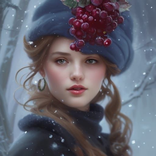 Snow Princess Portrait in Art Nouveau Style