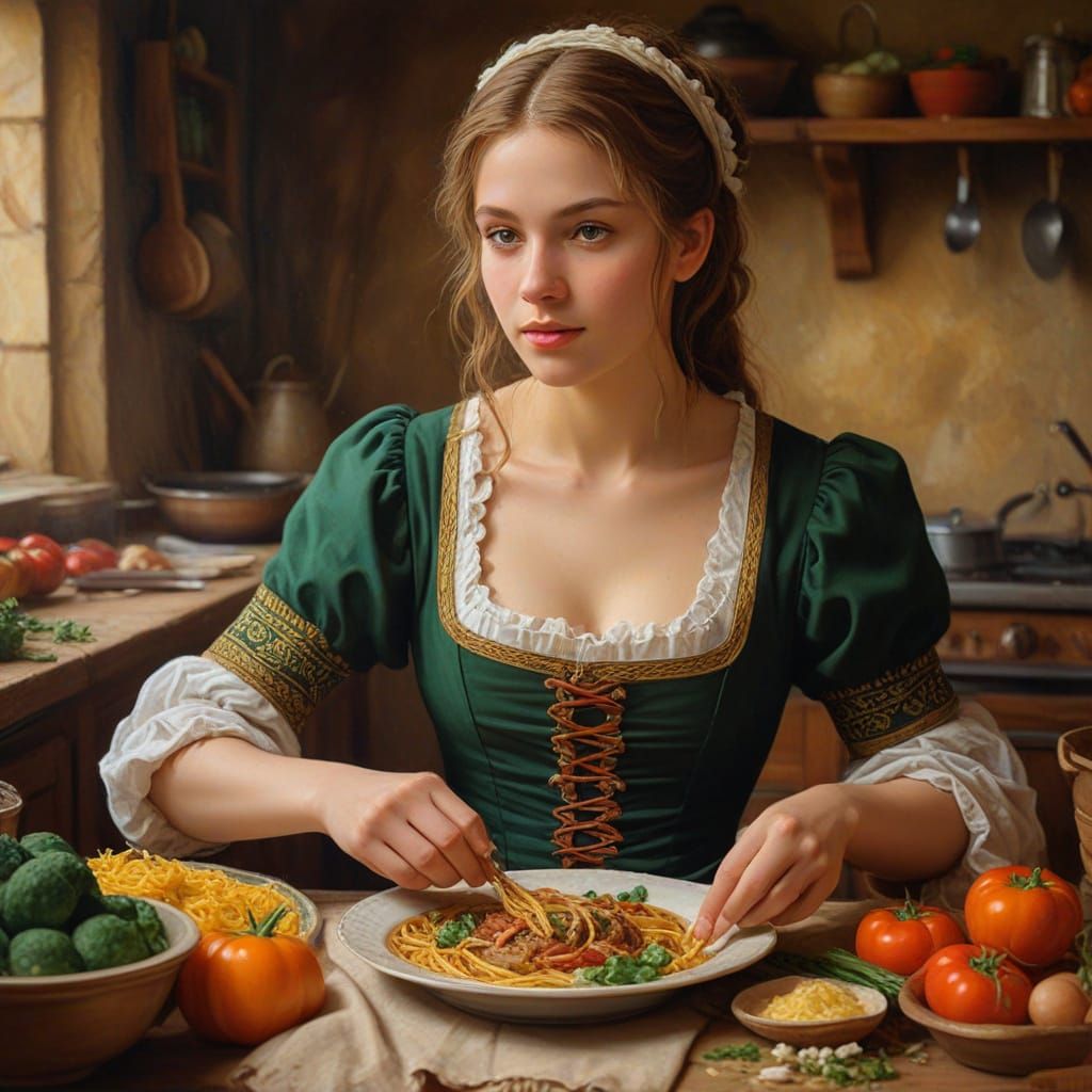 Dirndl Beauty Prepares Spaghetti: Gurney-Style Oil