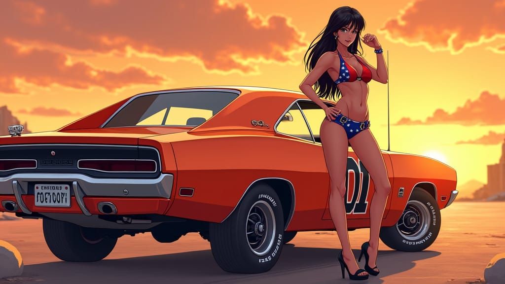 Nico Robin in Anime-Inspired Dukes of Hazzard Scene