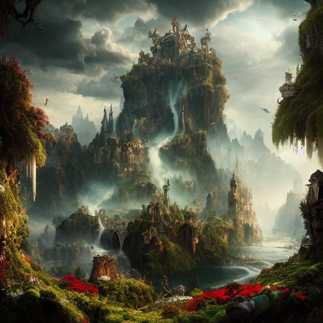 Epic Wonderland: A Detailed Maximalist Digital Painting