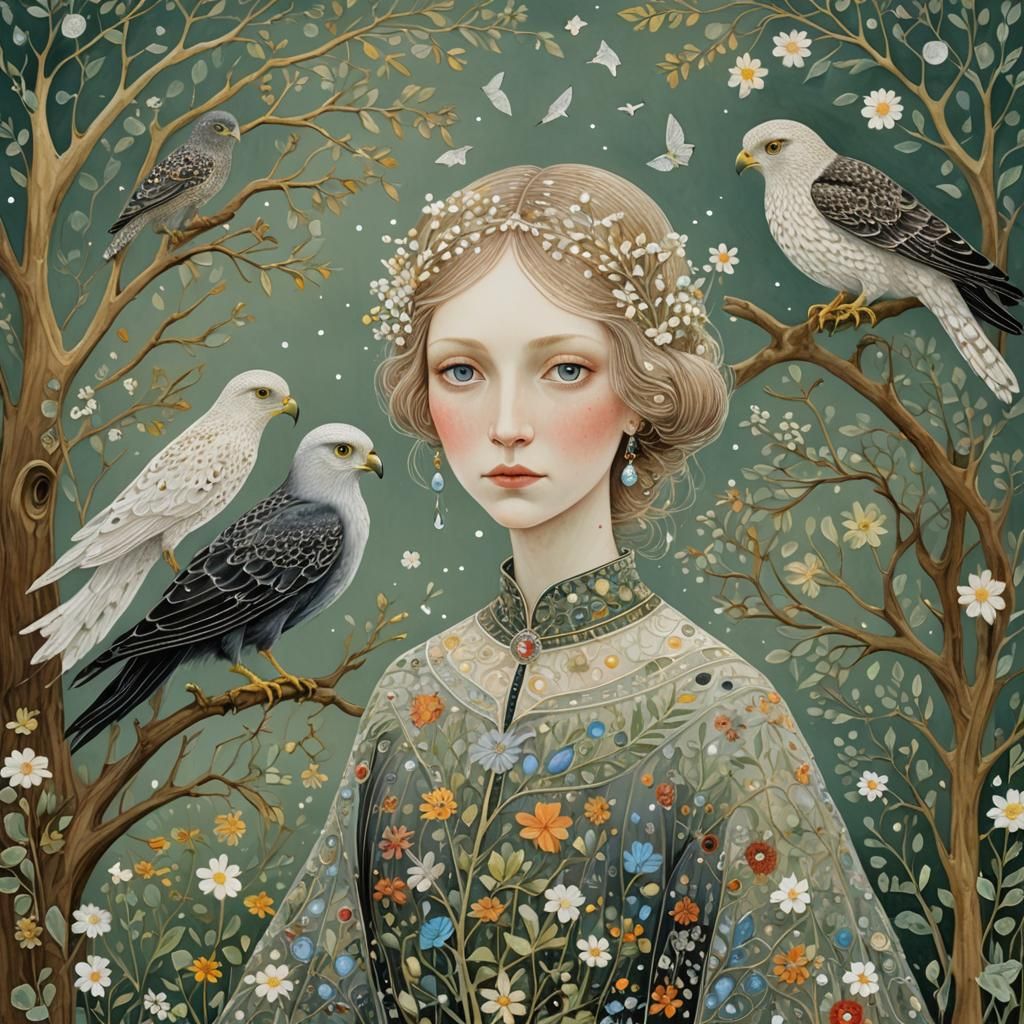 Woman and Hawk: Intricate Glass Art