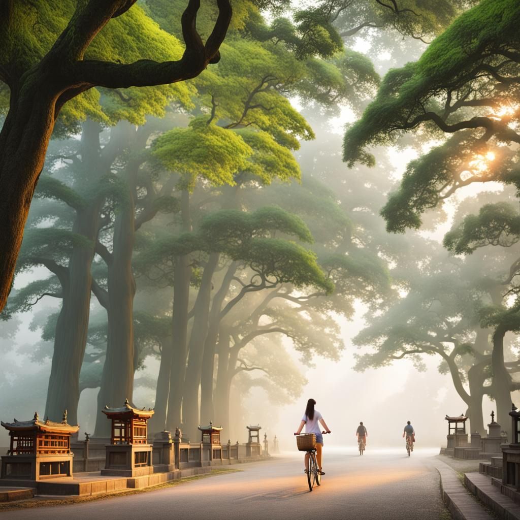 Shinto Shrine at Sunrise with Chinese Vendors