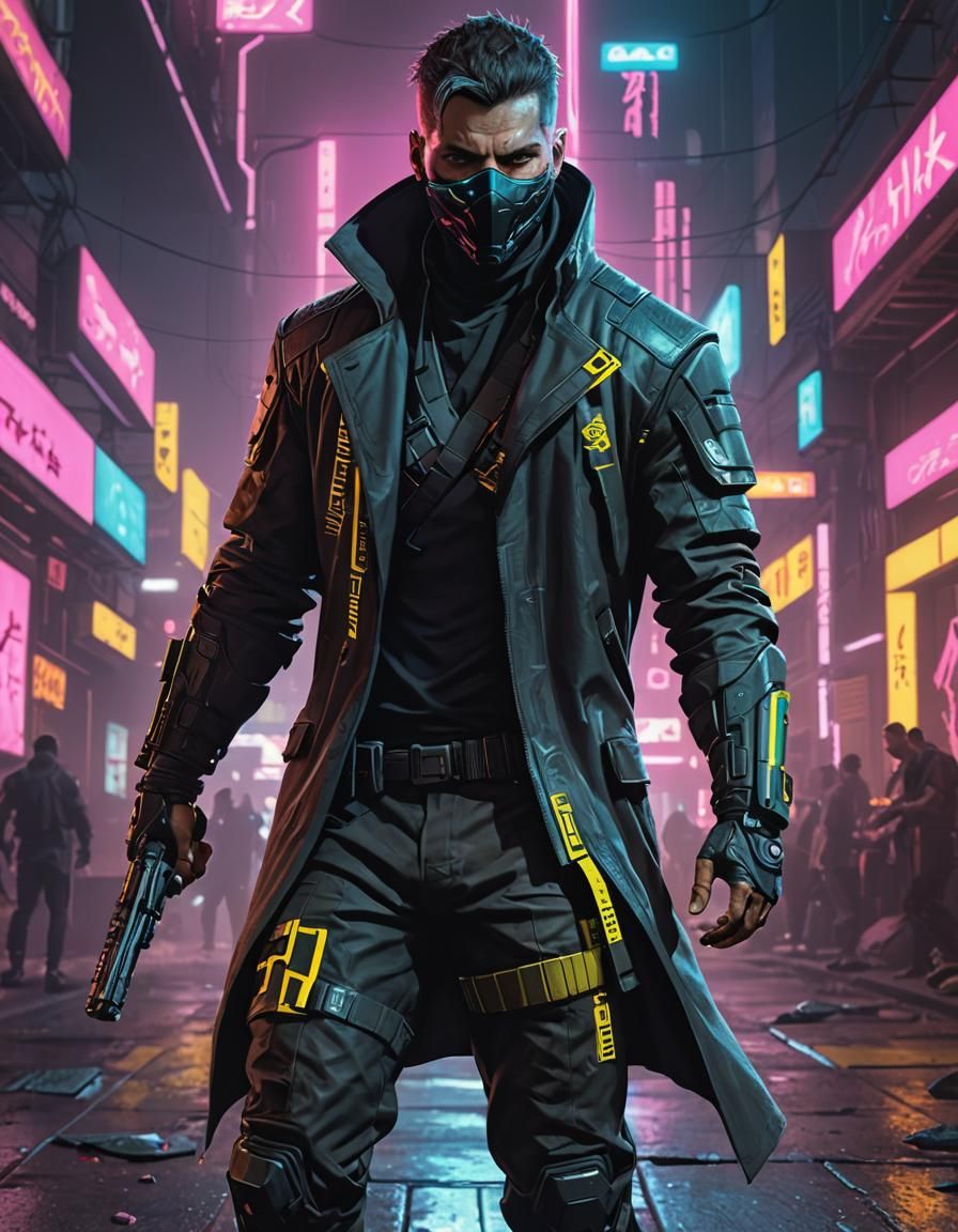 Cyberpunk Ninja in Neon Cityscape