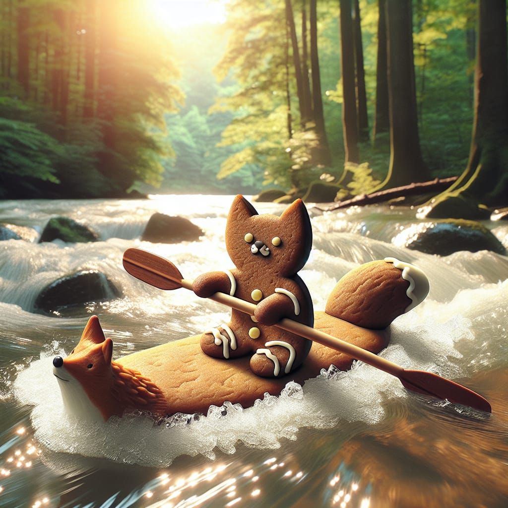Gingerbread Cat on Fox Paddling Down River
