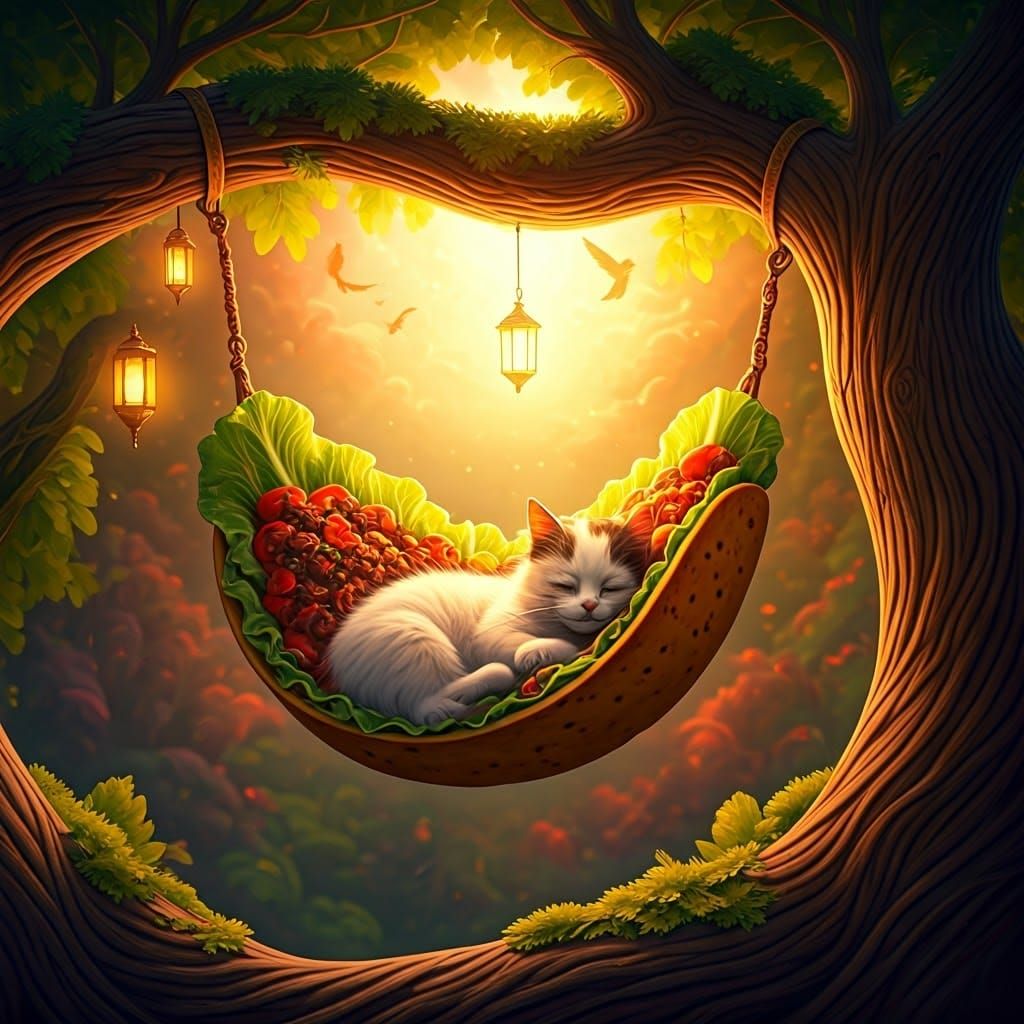 Cat Nap in Taco Hammock, Fantasy Concept Art